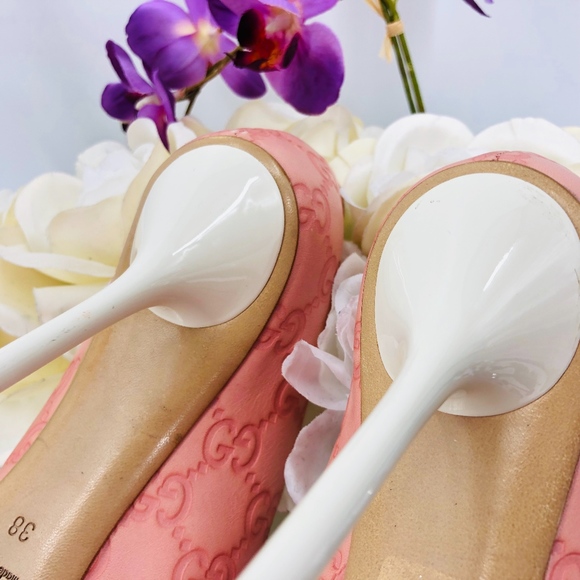 Gucci Guccissima GG Logo Pink Peep Toe Pumps Heels - Picture 8 of 8